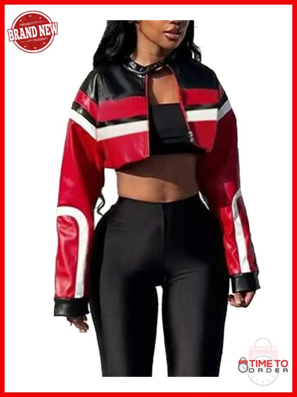 Faux Leather Cropped Motorcycle Jacket with Letter Print Streetwear